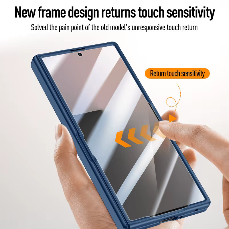 Samsung Galaxy Z Fold7 5G Schutzhülle aus PU-Leder mit gehärtetem Glas und Kameraschutz in Blau - Bild 3