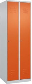 C+P Spind Classic PLUS Spind mit 2 Abteilen, Stahlkonstruktion, Zylinderschloss und 3 Garderobenhaken, Farbe: Lichtgrau/Reinorange, H x B x T: 185 x 60 x 50 cm - Bild 1