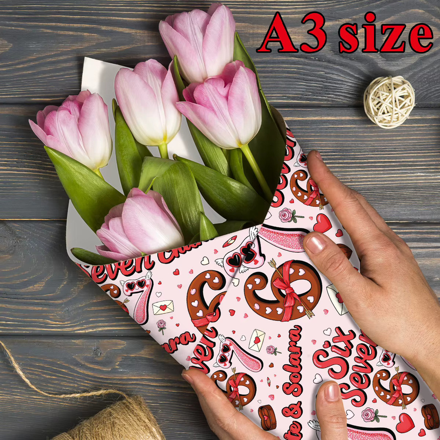 3 Stück personalisiertes Namensdekorpapier in Pink für Valentinstag, Hochzeit oder Party mit 6- und 7-Nummer-Design - Bild 3