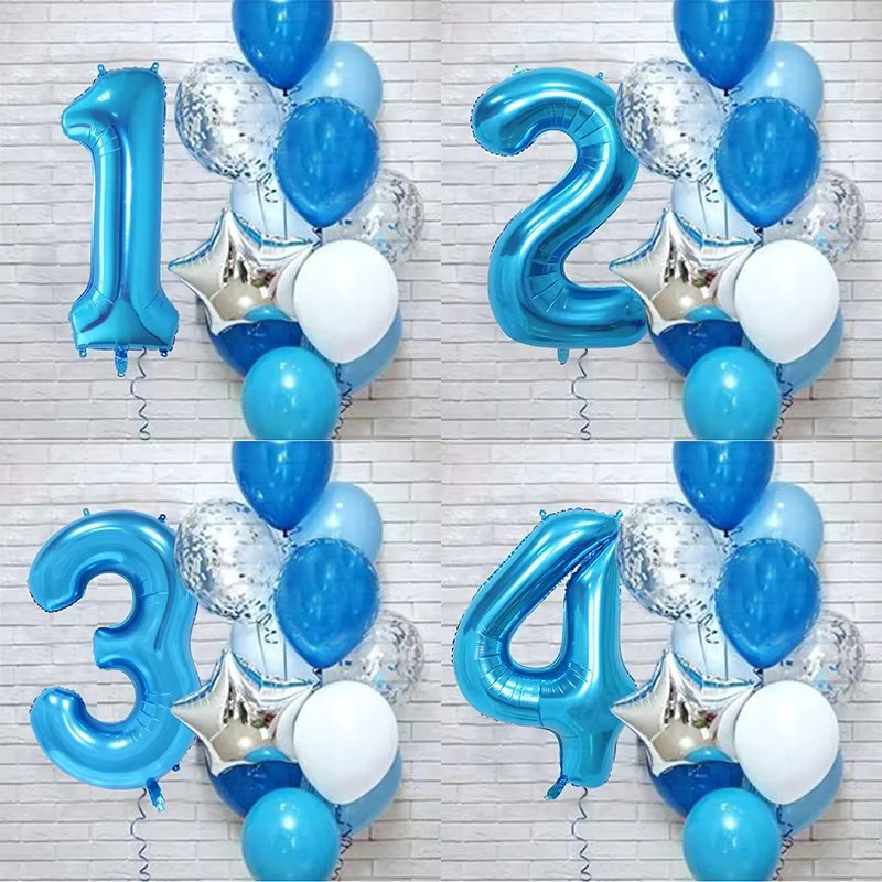 12er Set Blaue Latexballons mit Zahlenfolie für Geburtstage, Valentinstag und Jubiläen, Durchmesser: 101,6 cm - Bild 1