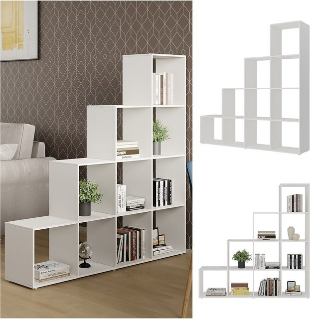 Vicco Treppenregal Aramis Standregal in Weiß mit 10 Fächern, B: 138 cm, H: 143 cm - Bild 1