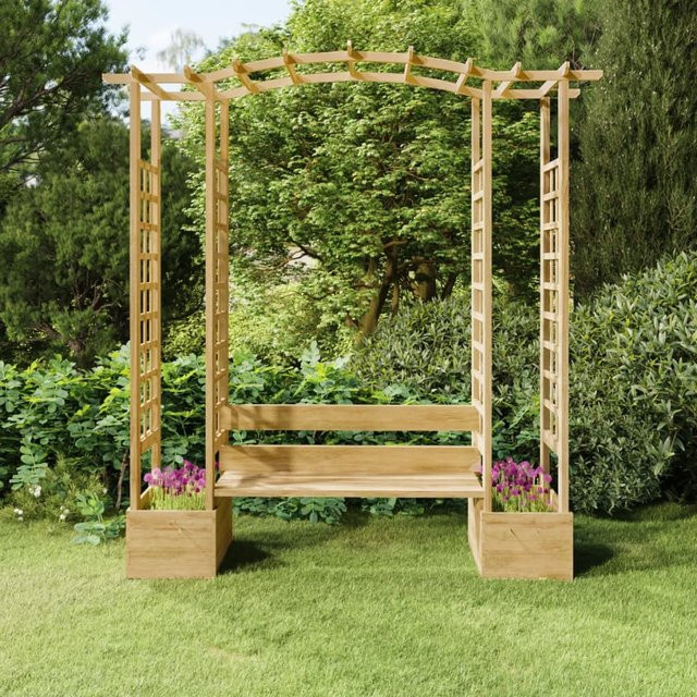 vidaXL Garten-Pergola aus imprägniertem Kiefernholz mit Bank und Pflanzkübeln in Braun - Bild 1