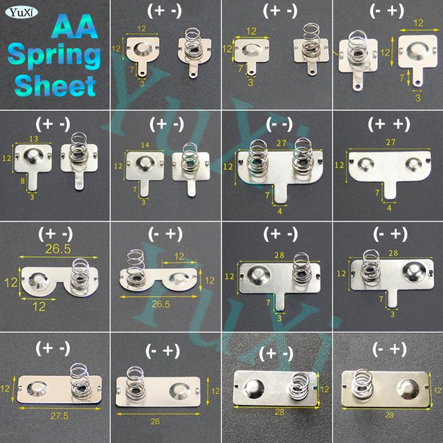 20 Stück Batterie-Federblatt AA-Kontaktblätter aus eisenvernickeltem Metall in Silber, Maße: 12 x 12 mm, 12 x 13 mm, 12 x 26,5 mm und 12 x 27,5 mm - Bild 1