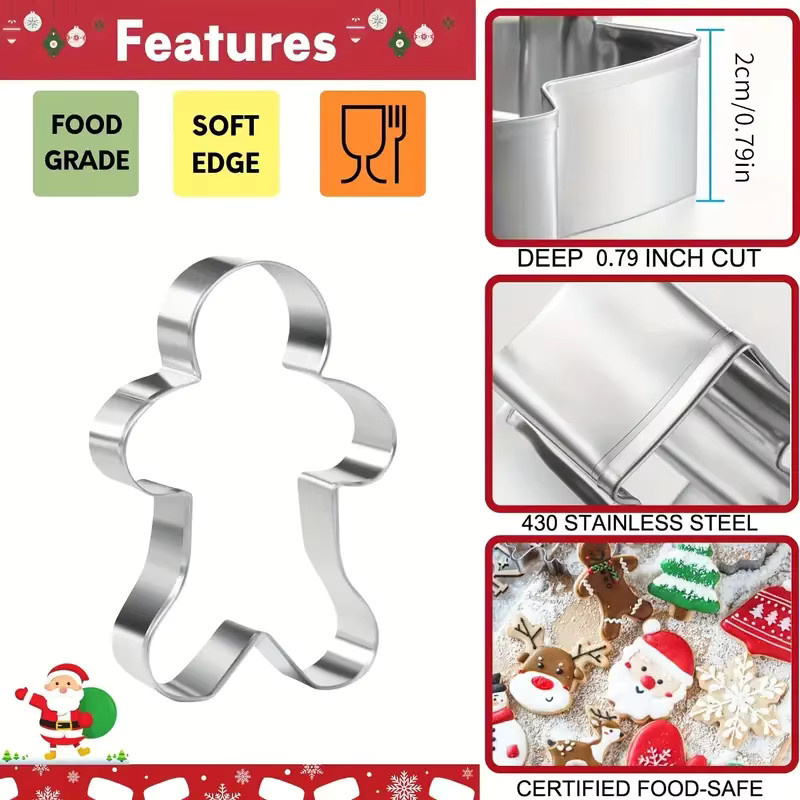 XMSJ 6-teiliges Weihnachts-Schneemann-Ausstecher-Set aus Edelstahl in Silber für Lebkuchen und Kekse - Bild 2