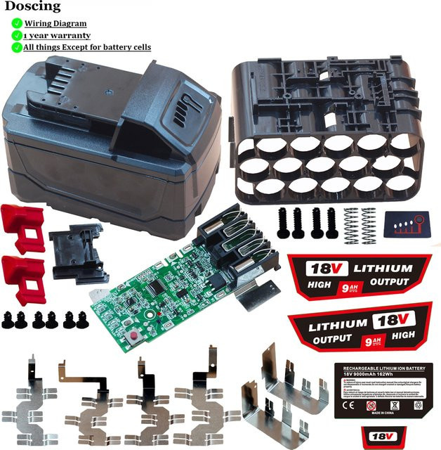 Doscing Ersatzgehäuse für Milwaukee M18 18V Lithium-Batterie mit PCB-Ladeschutz und Kunststoff-Schutzhülle für 15x 18650 Li-Ion Zellen - Bild 1