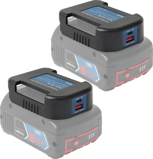 PD USB-C Schnellladegerät für Bosch 18V Akku BAT Serie, QC 3.0, 22,5W, Schwarz - Bild 1