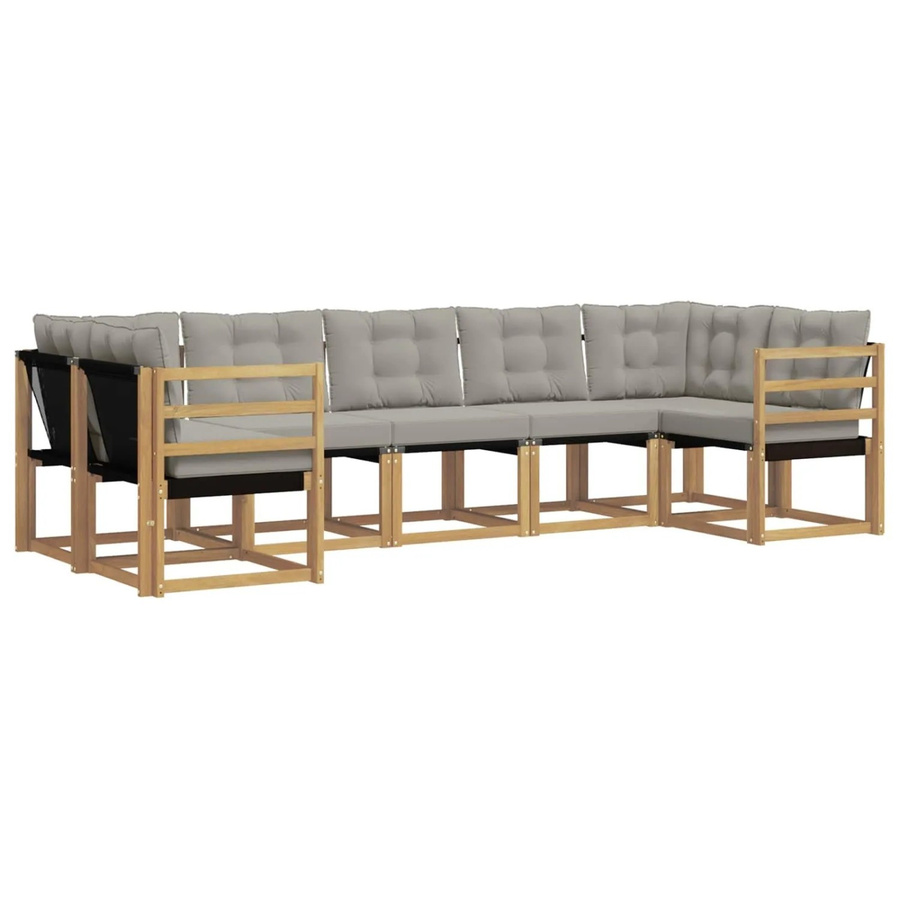 vidaXL Outdoor-Sofagarnitur L-Form aus Akazienholz mit Textilene und Kissen in Weiß-Hellgrau - Bild 2