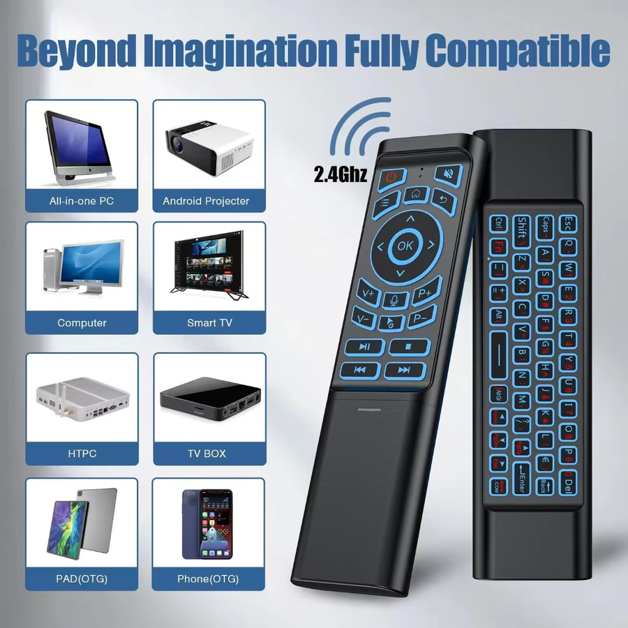 KEBIDUMEI Air Mouse Fernbedienung mit Gyroskop und Hintergrundbeleuchtung, Bluetooth 5.2, 2.4G und IR-Lernfunktion, Tastatur-Maus für Android Smart TV Box und PC, Schwarz/Mehrfarbig - Bild 2