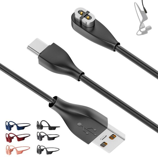 DITIPOO Magnetisches USB Typ C Ladekabel in Schwarz mit Überlastschutz für Shokz AS800 AS803 S810 Kopfhörer - Bild 1
