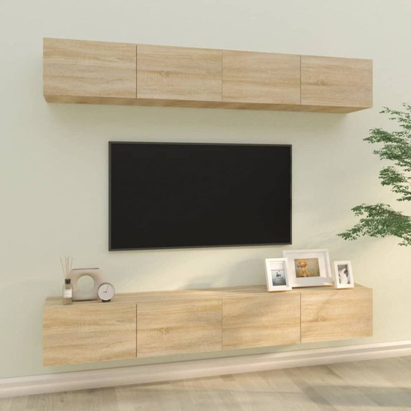 Vidaxl Set aus 4 TV-Wandschränken in Eiche Natur Braun mit Drehtüren, B/T/H: 100 x 30 x 30 cm - Bild 1