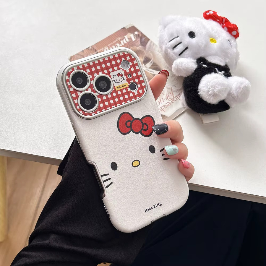Sanrio Hello Kitty Handyhülle mit Schleife und Linsenschutz aus hartem Leder für iPhone 17 16 15 14 13 Pro Max in Weiß - Bild 2