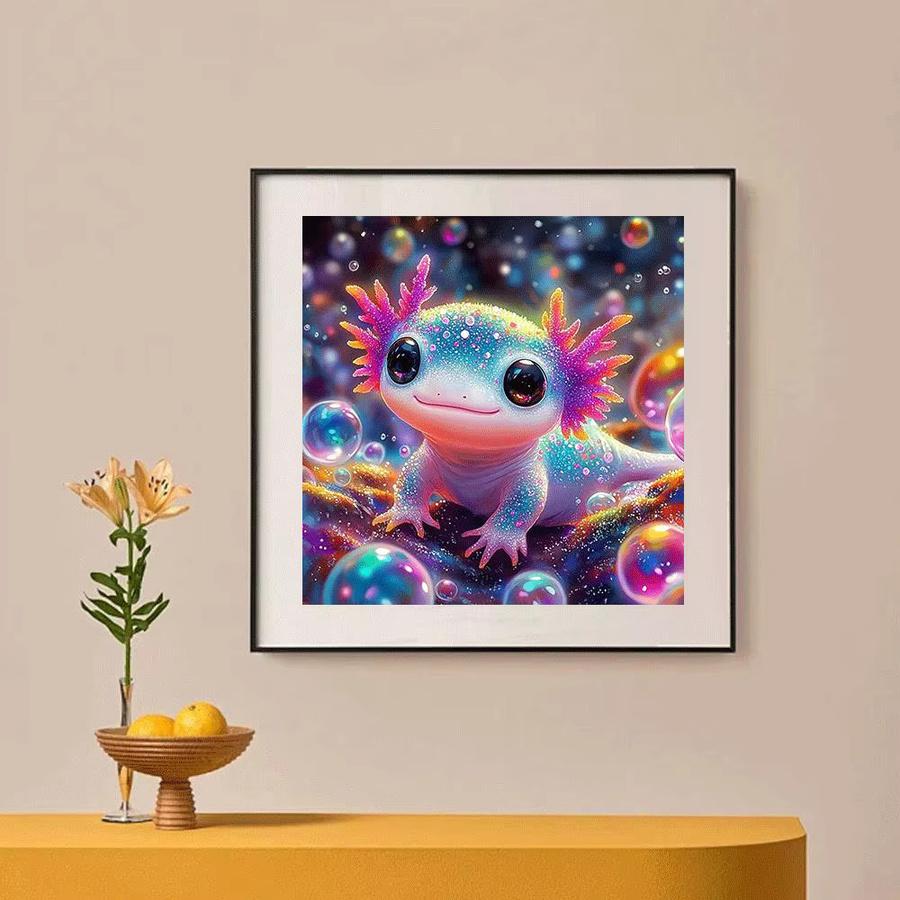 Huacan DIY Diamantmalerei Axolotl Mosaik Set mit rundem Cartoon Tier Motiv in Multicolour, Durchmesser: 20 cm - Bild 3