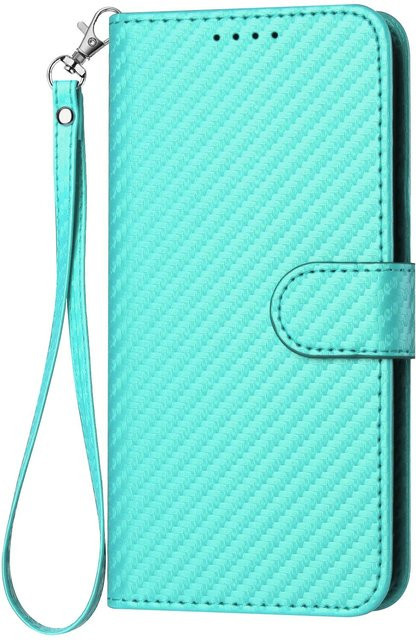 Carbonfaser Leder Brieftasche Handyhülle für Apple iPhone in Türkis - Bild 1