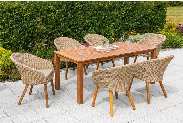 Merxx Arrone Gartenmöbelset 7-tlg. aus Akazienholz und Kunststoffgeflecht mit Tisch und 6 Sitzplätzen, B/T: 185 x 90 cm - Bild 1