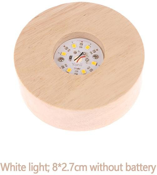 My Holiday Batteriebetriebener runder LED Licht Display Ständer aus Holz in Weiß, Durchmesser: 8 cm, Höhe: 2,7 cm - Bild 1