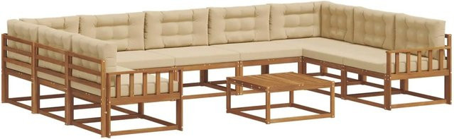 vidaXL Outdoor-Sofagarnitur aus Akazienholz mit Kissen, 10-teiliges Set in Natur und Beige - Bild 1