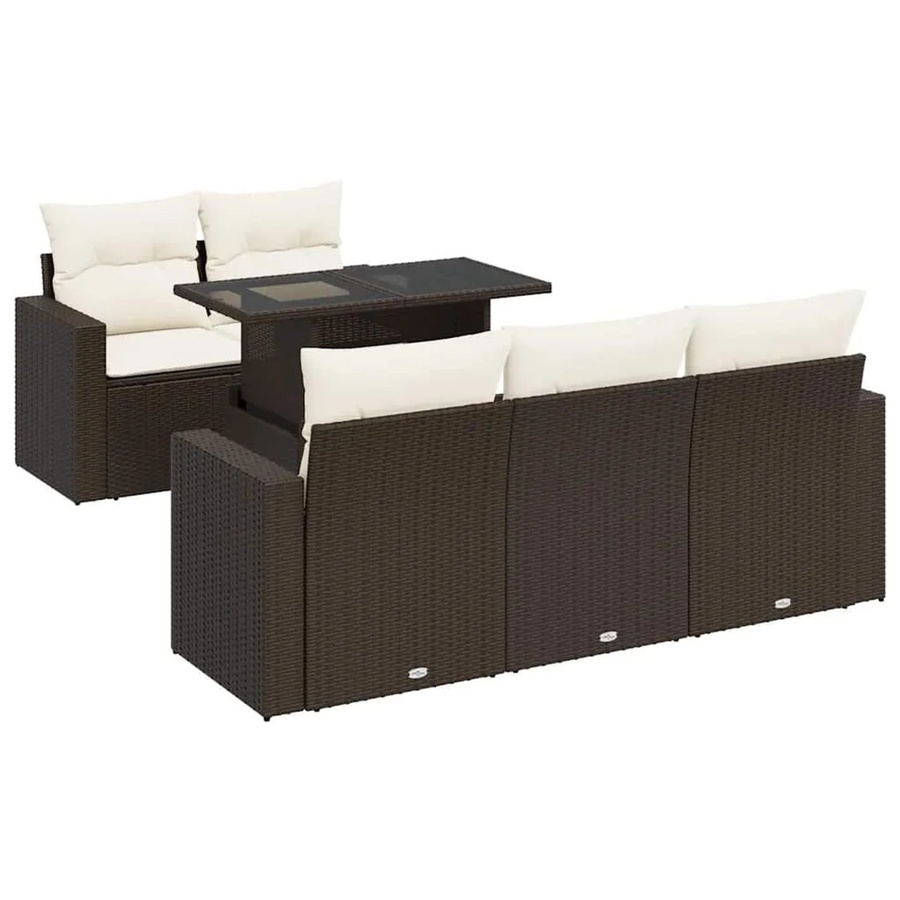 vidaXL 6-teilige Garten-Sofagarnitur aus braunem PE-Rattan mit Kissen und Tisch, Set mit Stauraum und pulverbeschichtetem Stahlrahmen - Bild 2