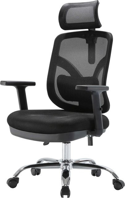 Ergonomischer Proregal Bürostuhl Schwarz mit verstellbarer Lordosenstütze, Armlehnen und Kopfstütze, H x B x T: 127 x 66 x 93 cm - Bild 1
