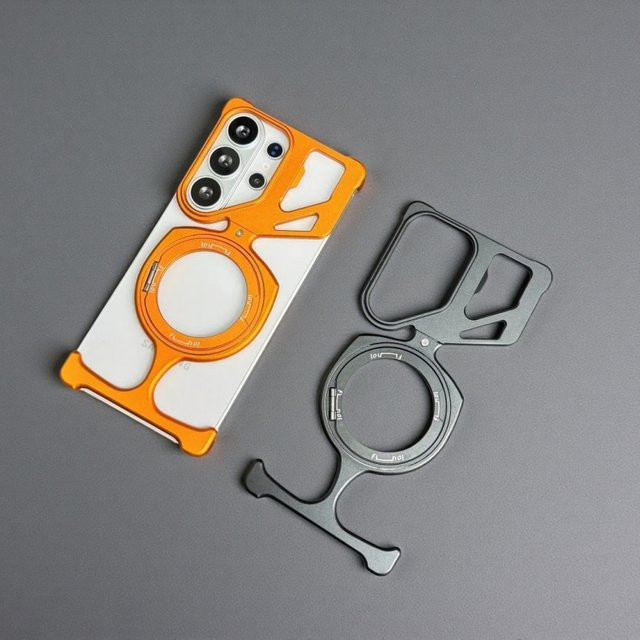 Magnetische Metall-Bumper-Hülle für Samsung Galaxy S25 Ultra und S26 Ultra mit Magsafe, 360 Grad drehbarer Ständer und Hohlraum-Kühlung, Stoßfeste Hartschale, Farbe: Silber - Bild 1