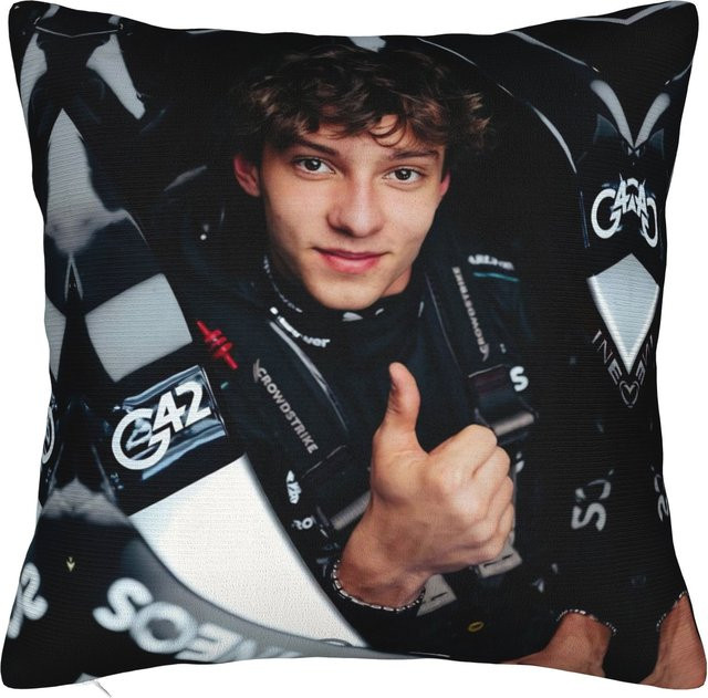 Personalisierte Kimi Antonelli Racing quadratische Kissenhülle aus Polyester in Schwarz, B/T: 50 x 50 cm - Bild 1
