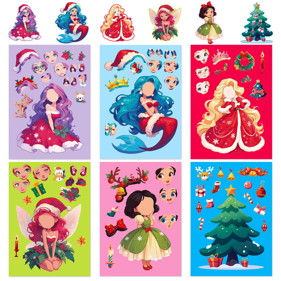 Bview Art Weihnachts-Prinzessin-Aufkleber, 6er-Pack, Puzzle-Doodle-DIY-Dekor - Bild 3