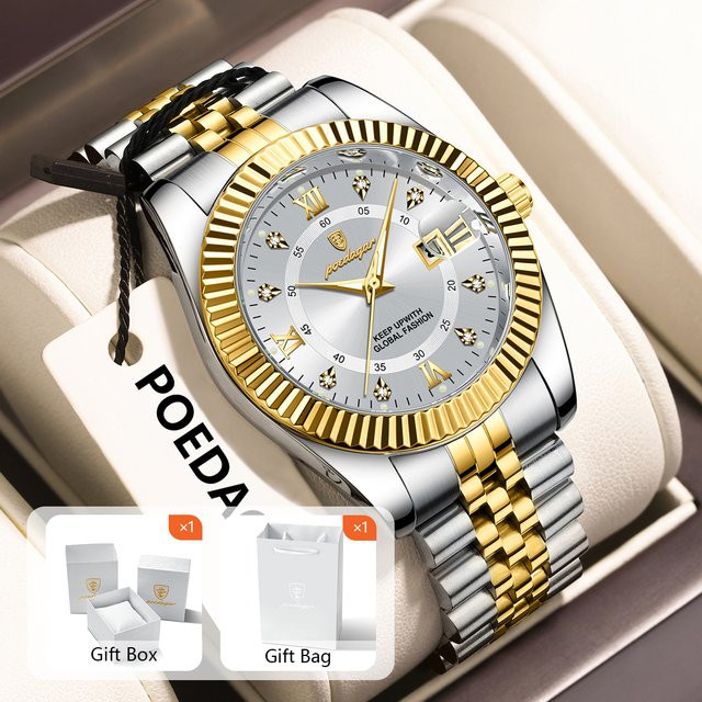POEDAGAR Armbanduhr, Quarz, Edelstahl, Bicolor, Herren - Bild 1