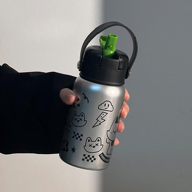 Yiran Furniture Doppelwandiger Thermosbecher aus Edelstahl mit Henkel, 500 ml, Silber, Blau, Pink - Bild 1