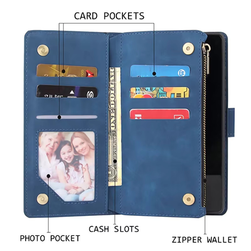 Samsung Flip Wallet Phone Cover Ledertasche mit Reißverschluss für Galaxy A16 A26 A36 A56 A06 A15 A25 A35 A55 A05S A14 A34 A54 A13 A33 A53 in Blau - Bild 2