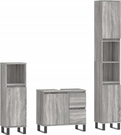 vidaXL 3-teiliges Badmöbel-Set modern in Grau Sonoma Holzwerkstoff mit Badschrank, Waschbeckenunterschrank und Unterschrank