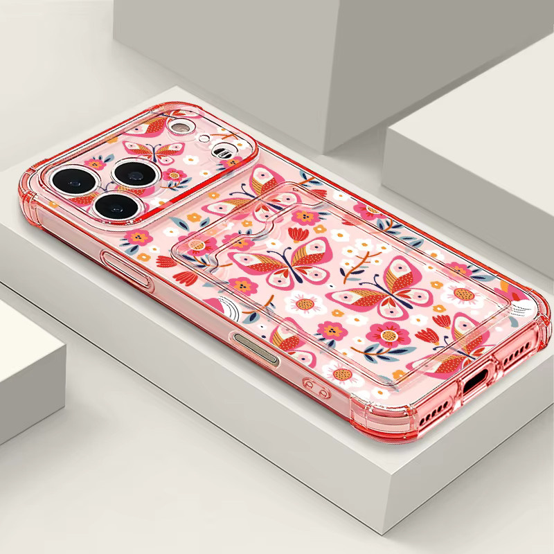 YISHANGOU Handyhülle mit Kartenfach und Schmetterlings- sowie Blumenmuster für iPhone 17 16 Pro Max 15 14 13 Pro Max, transparente TPU-Silikonhülle in Multicolour - Bild 2