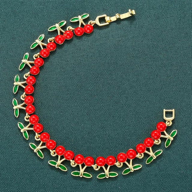 YULIN Armband, Kupfer, Erdbeere, Kirsche, Rote Emaille, 18 cm, Unisex - Bild 1