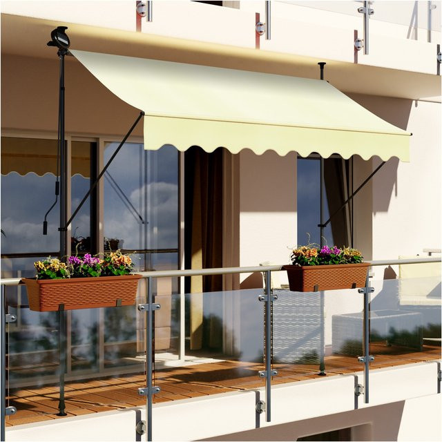 Swing&Harmonie LED Klemmmarkise mit Kurbel, Solarmodul und Beleuchtung, Farbe: Creme - Bild 1