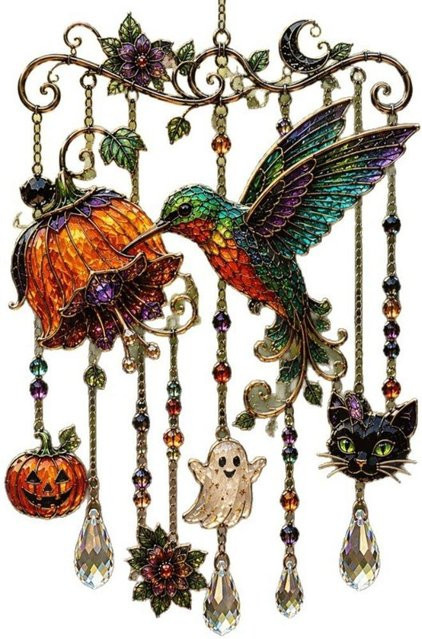 AikeA Halloween Windspiel Leuchtende Geister als Hängende Dekoration in Schwarz - Bild 1