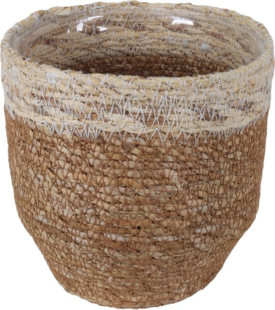 A.H.G. Übertopf mit Hogla-Gras in Natur-Beige im Boho-Stil, Durchmesser: 12 cm, Höhe: 12 cm - Bild 1