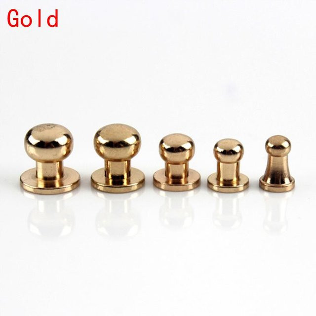 10 Sets runde Chicago-Schrauben aus massivem Messing mit kugelförmigem Kopf in Gold, Größe: 7 x 5 mm - Bild 1