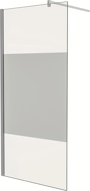 AICA Walk-in Duschwand aus Nano ESG-Glas mit Milchglasstreifen, B: 140 cm, H: 200 cm, Farbe: Transparent/Silber - Bild 1