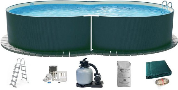 Waterman Stahlwandpool Set 6-teilig in Achtform, Farbe Anthrazit und Sand, B/T/H: 650 x 420 x 120 cm