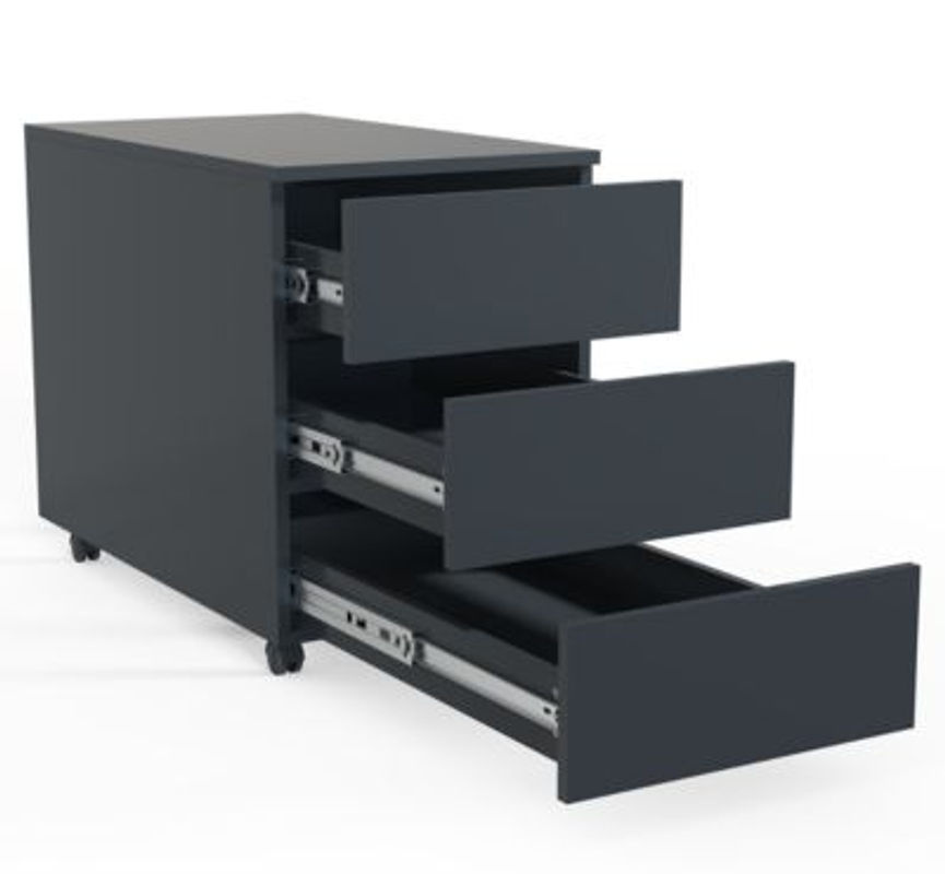 Rollcontainer Dalosa aus Holz in Anthrazit mit 3 grifflosen Schubladen, B/T/H: 39 x 70 x 55 cm - Bild 5