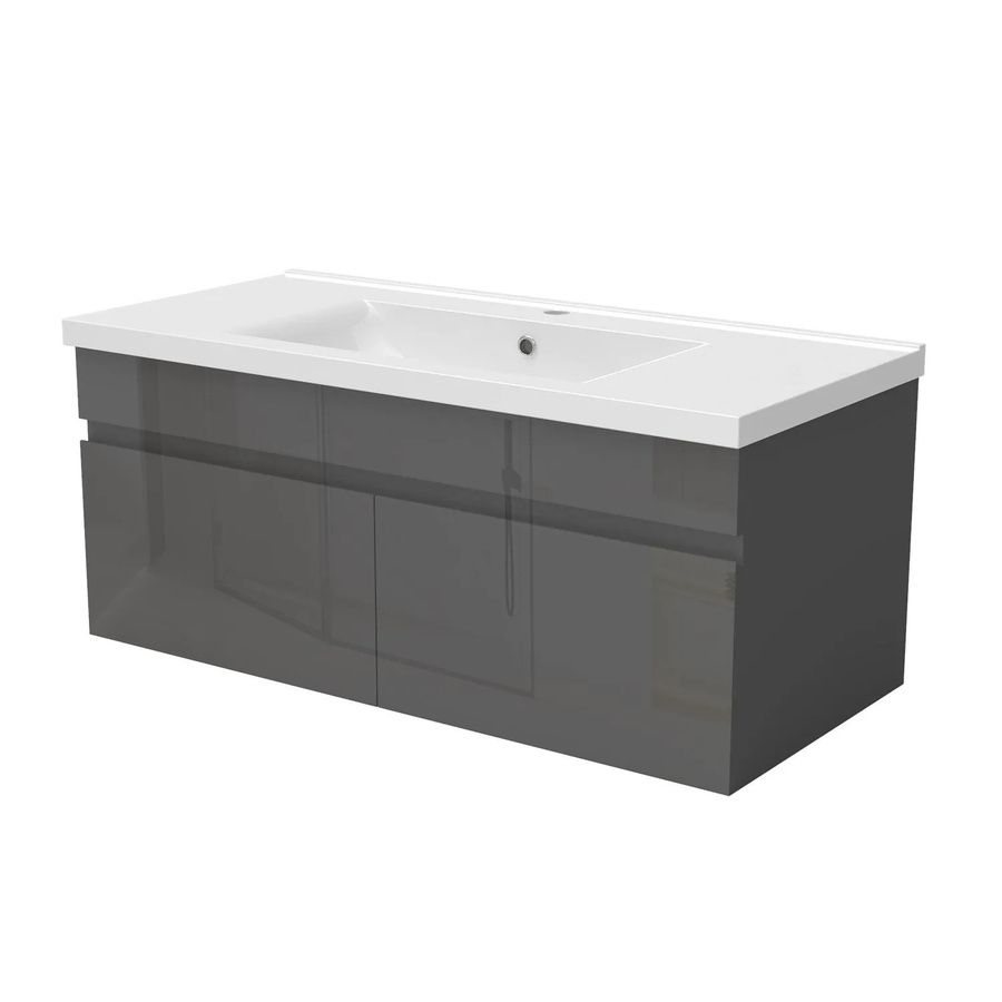 AICA Badmöbel BERGEN 2-teiliges Waschbecken-Set mit Keramik-Waschtisch und Unterschrank, Hochglanz Anthrazit, Grifflos, Softclose-Türen, Breite: 100 cm - Bild 2