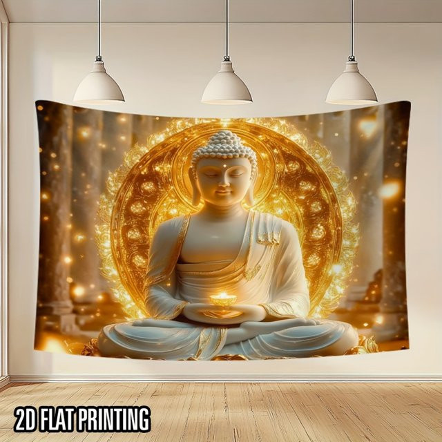 VIKAMA Zen Wandteppich Goldener Buddha als orientalische Dekoration für Meditationsräume und Teeräume - Bild 1