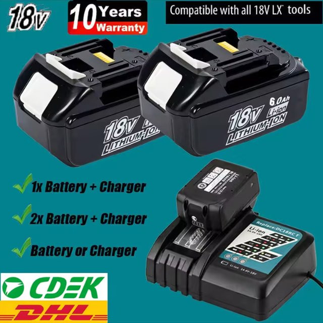 Makita 18V Lithium-Ionen Akku 6,0Ah in Schwarz für Elektrowerkzeuge Ersatzakku BL1860B BL1850B BL1840B BL18 - Bild 1
