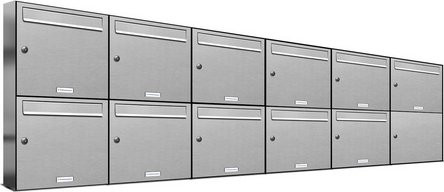 AL Briefkasten für 11 Parteien, Aufputzmontage, silberfarben, B/H/T: 229,8 x 68,4 x 11,6 cm - Bild 1