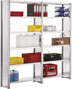 Regalwerk BERT-Standardregal Anbaufeld mit Vollblech-Seitenwand aus verzinktem Stahlblech, Farbe: Silber, H x B x T: 250 x 87,5 x 30 cm - Bild 1