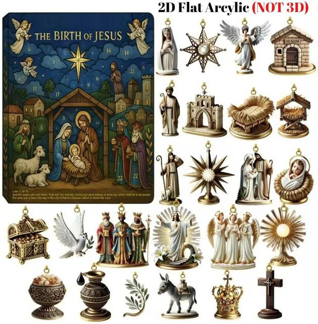 Happy Camp Krippen Adventskalender 2025 mit 24 bunten Acryl-Anhängern für den Weihnachtsbaum - Bild 1