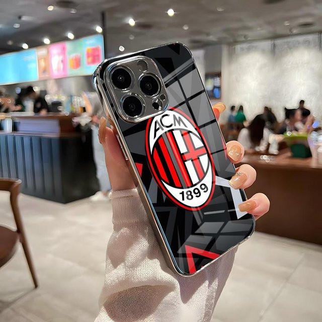 AC M-Milan-S Handyhülle für iPhone mit stoßfester galvanisierter Glasabdeckung in Schwarz - Bild 1