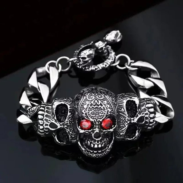Perlenarmband Herren, Schädel, Zinklegierung, gray - Bild 1