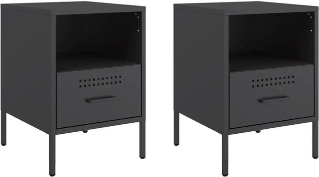 vidaXL Nachttische 2er-Set aus Metall in Schwarz, B/T/H: 36 x 39 x 50,5 cm - Bild 1