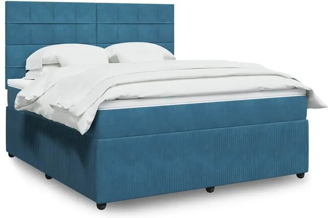 vidaXL Boxspringbett mit Matratze in Blau und Weiß, Hybrid-Bett mit Samtbezug, USB-Ladeport und Unterbettbeleuchtung, B/T: 180 x 200 cm - Bild 1