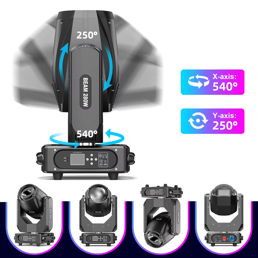 U'King 280W 10R Beam Moving Head Bühnenlicht mit DMX512, 14 Farben, 14 Gobos, 2 Prismen und Regenbogeneffekt in Schwarz - Bild 5