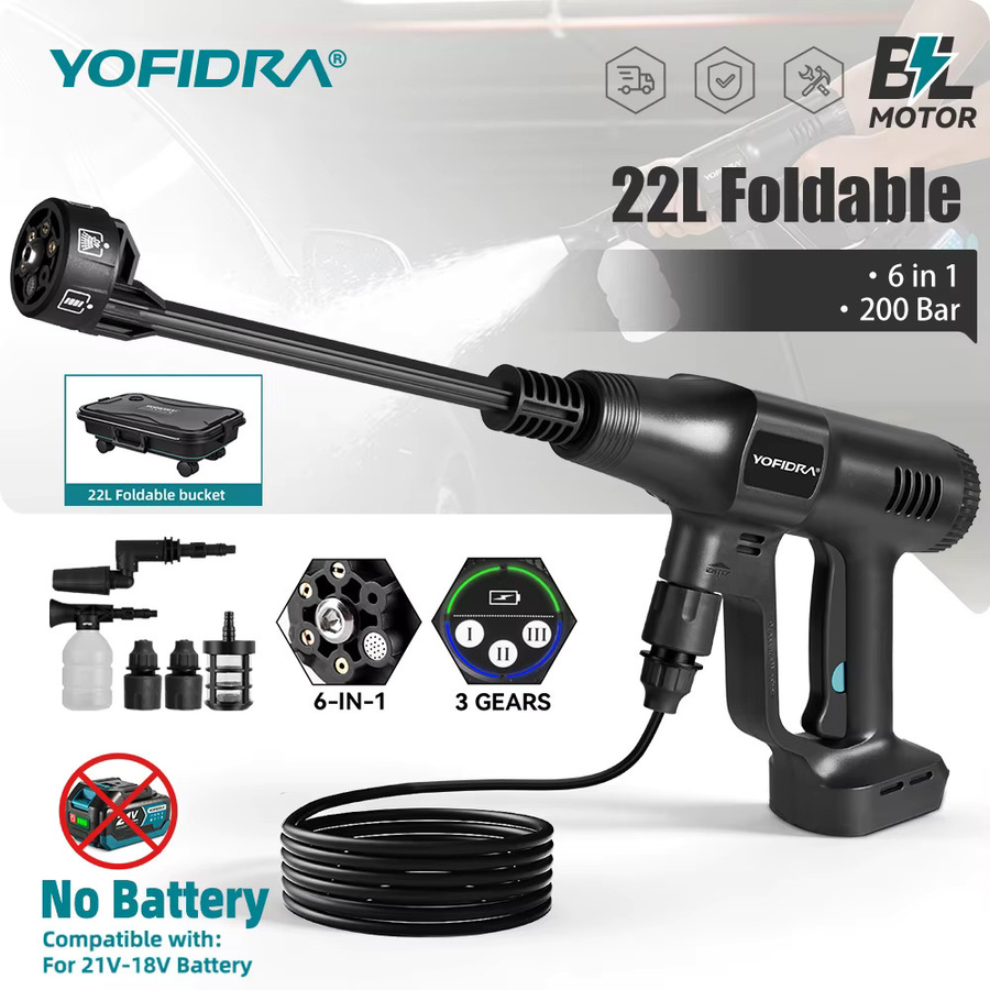 YOFIDRA Bürstenloser Hochdruckreiniger Elektrische Wasserpistole mit Eimer in Schwarz für Makita 21V Akku - Bild 5